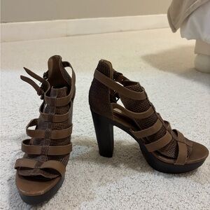 Cynthia Vincent Tan Strappy Heels